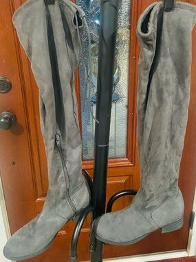 Gray Over-the-Knee Suede Boots